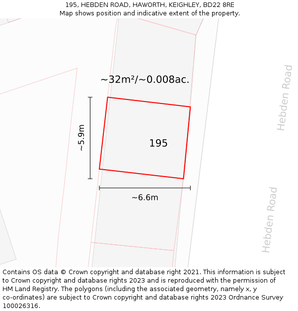 195, HEBDEN ROAD, HAWORTH, KEIGHLEY, BD22 8RE: Plot and title map