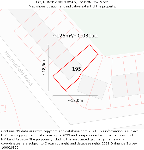 195, HUNTINGFIELD ROAD, LONDON, SW15 5EN: Plot and title map