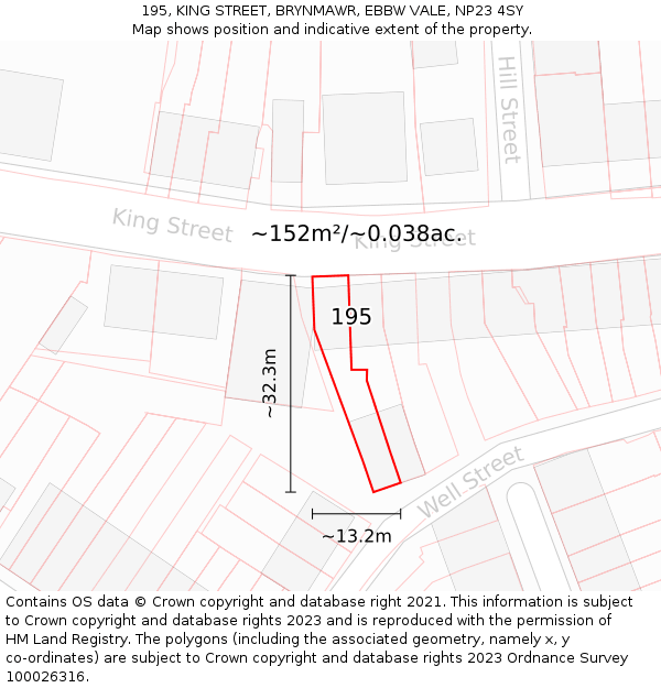 195, KING STREET, BRYNMAWR, EBBW VALE, NP23 4SY: Plot and title map