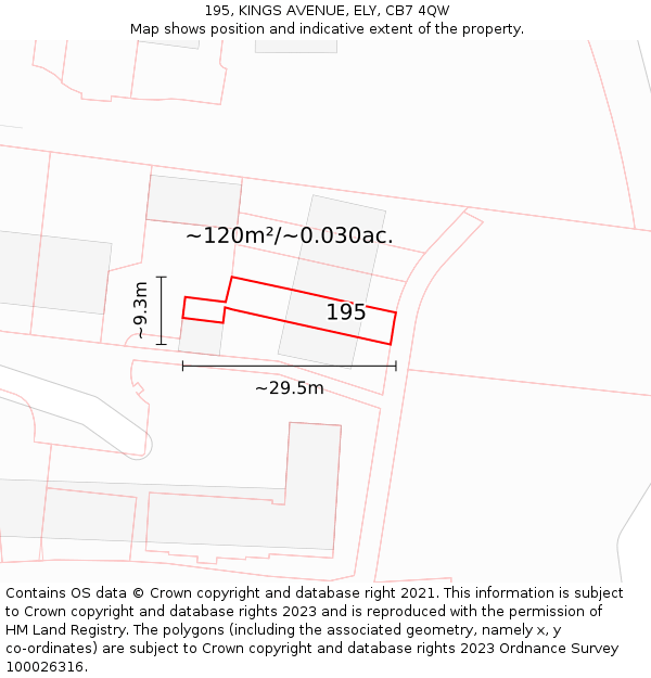 195, KINGS AVENUE, ELY, CB7 4QW: Plot and title map