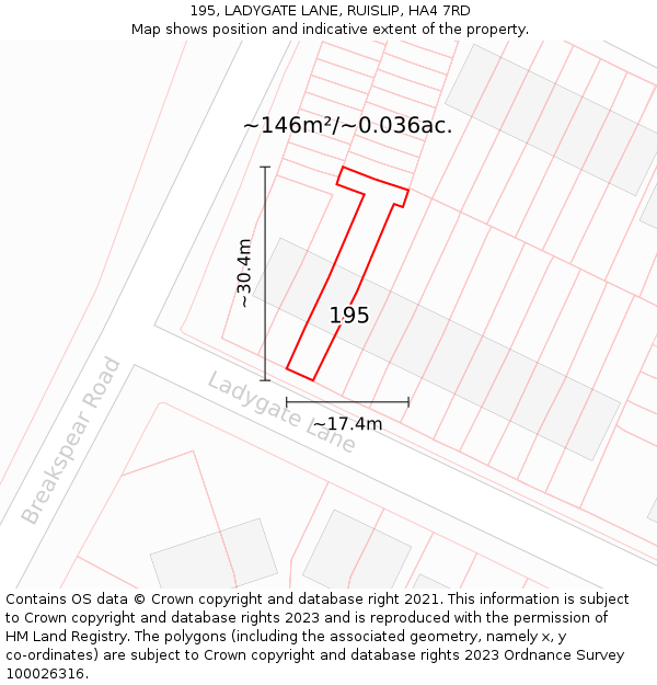 195, LADYGATE LANE, RUISLIP, HA4 7RD: Plot and title map