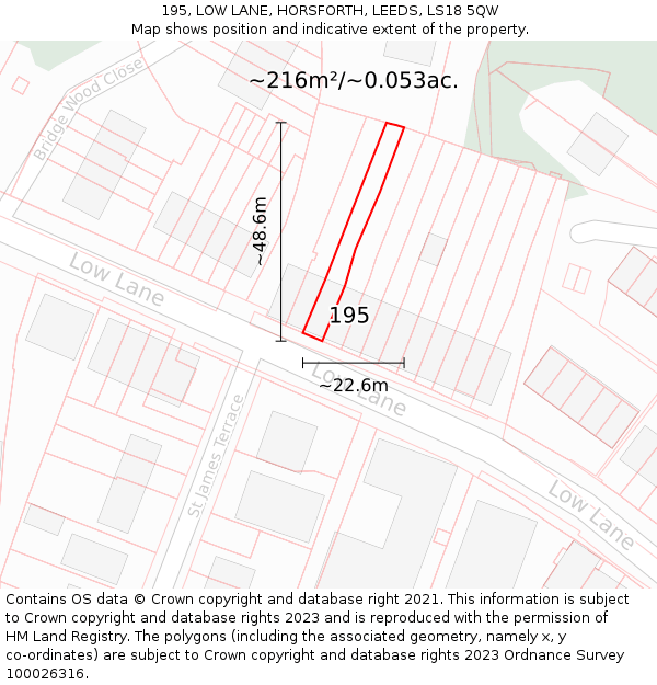 195, LOW LANE, HORSFORTH, LEEDS, LS18 5QW: Plot and title map