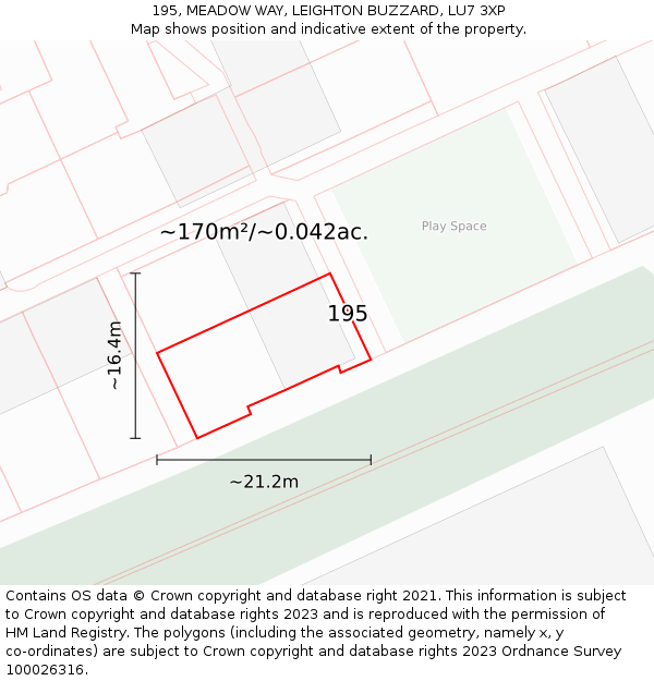 195, MEADOW WAY, LEIGHTON BUZZARD, LU7 3XP: Plot and title map