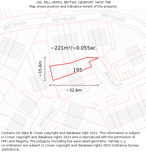 195, MILL HEATH, BETTWS, NEWPORT, NP20 7RB: Plot and title map