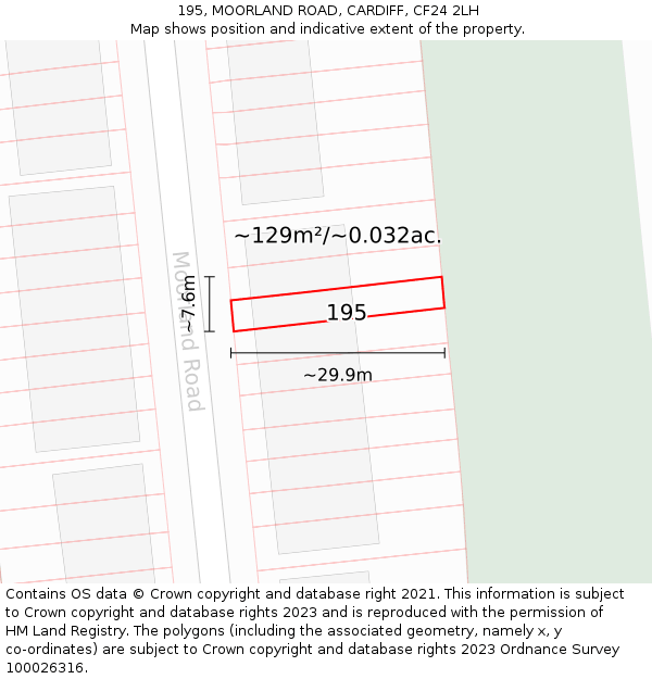 195, MOORLAND ROAD, CARDIFF, CF24 2LH: Plot and title map