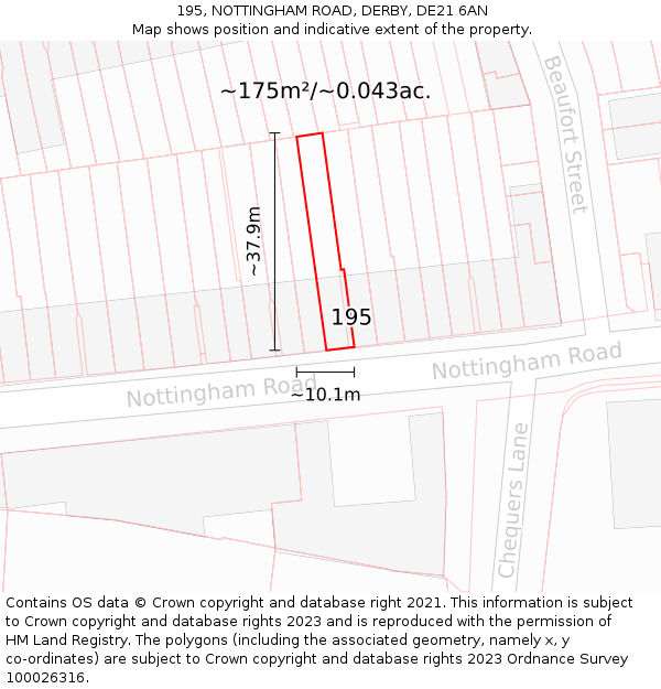 195, NOTTINGHAM ROAD, DERBY, DE21 6AN: Plot and title map