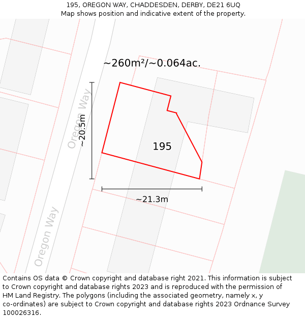 195, OREGON WAY, CHADDESDEN, DERBY, DE21 6UQ: Plot and title map