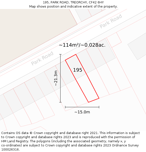 195, PARK ROAD, TREORCHY, CF42 6HY: Plot and title map