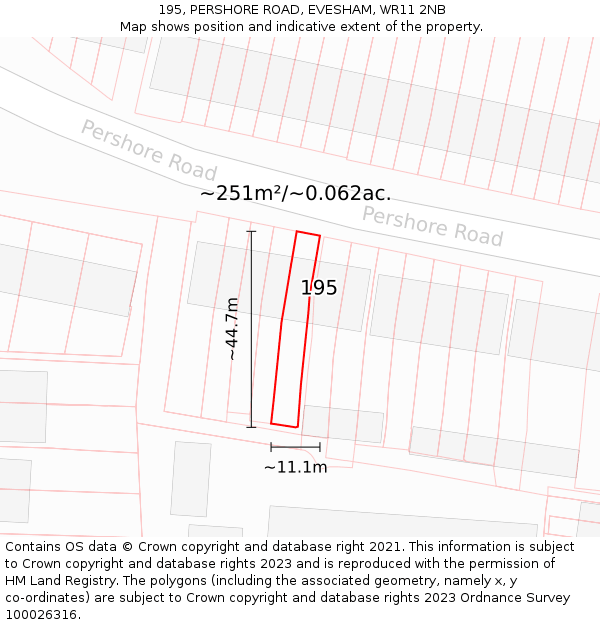 195, PERSHORE ROAD, EVESHAM, WR11 2NB: Plot and title map