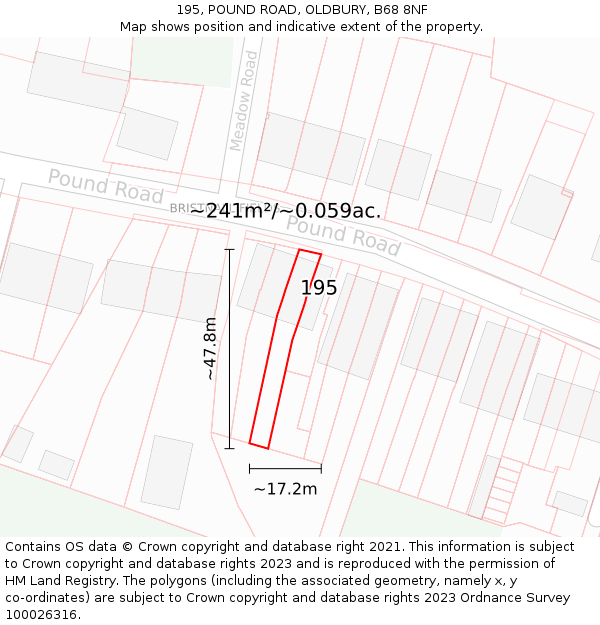 195, POUND ROAD, OLDBURY, B68 8NF: Plot and title map