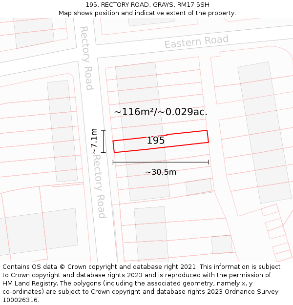 195, RECTORY ROAD, GRAYS, RM17 5SH: Plot and title map