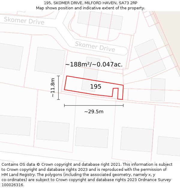 195, SKOMER DRIVE, MILFORD HAVEN, SA73 2RP: Plot and title map
