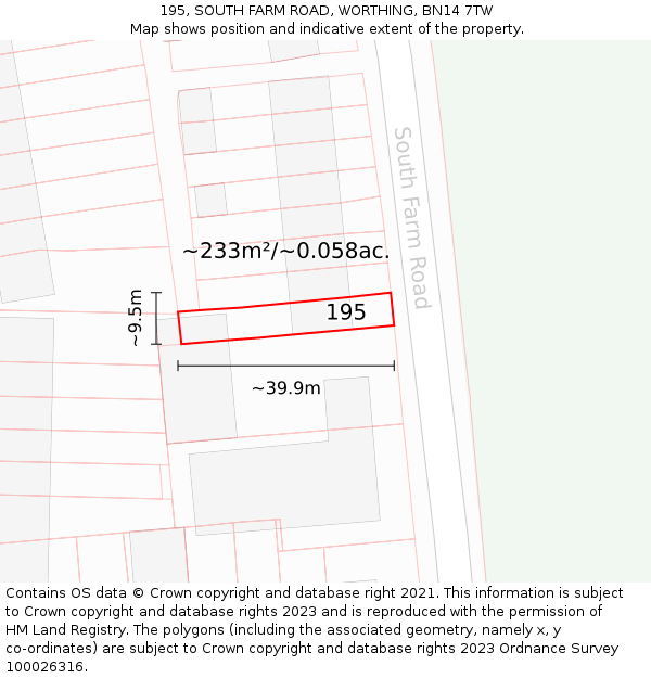 195, SOUTH FARM ROAD, WORTHING, BN14 7TW: Plot and title map