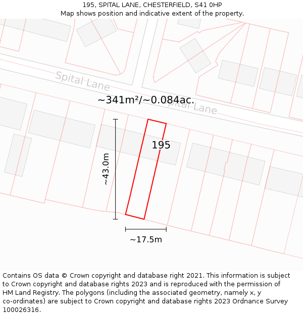 195, SPITAL LANE, CHESTERFIELD, S41 0HP: Plot and title map