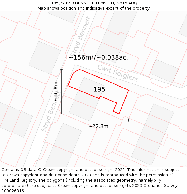 195, STRYD BENNETT, LLANELLI, SA15 4DQ: Plot and title map