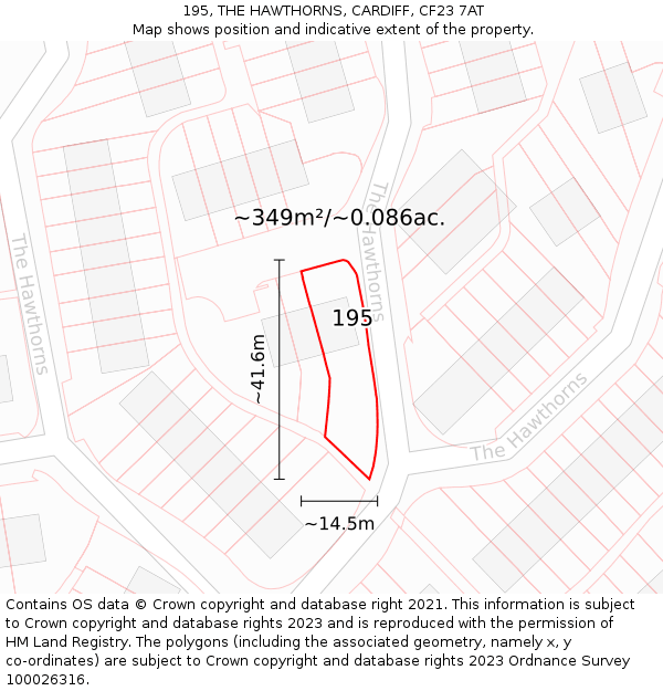 195, THE HAWTHORNS, CARDIFF, CF23 7AT: Plot and title map