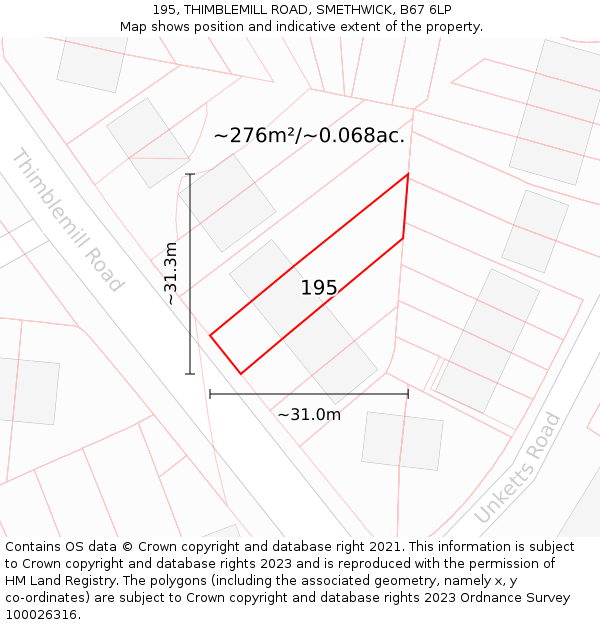 195, THIMBLEMILL ROAD, SMETHWICK, B67 6LP: Plot and title map
