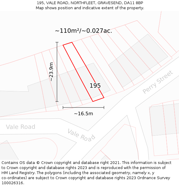 195, VALE ROAD, NORTHFLEET, GRAVESEND, DA11 8BP: Plot and title map