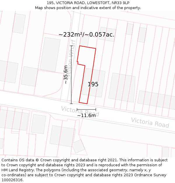 195, VICTORIA ROAD, LOWESTOFT, NR33 9LP: Plot and title map