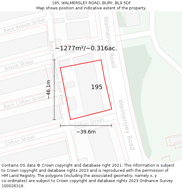 195, WALMERSLEY ROAD, BURY, BL9 5DF: Plot and title map