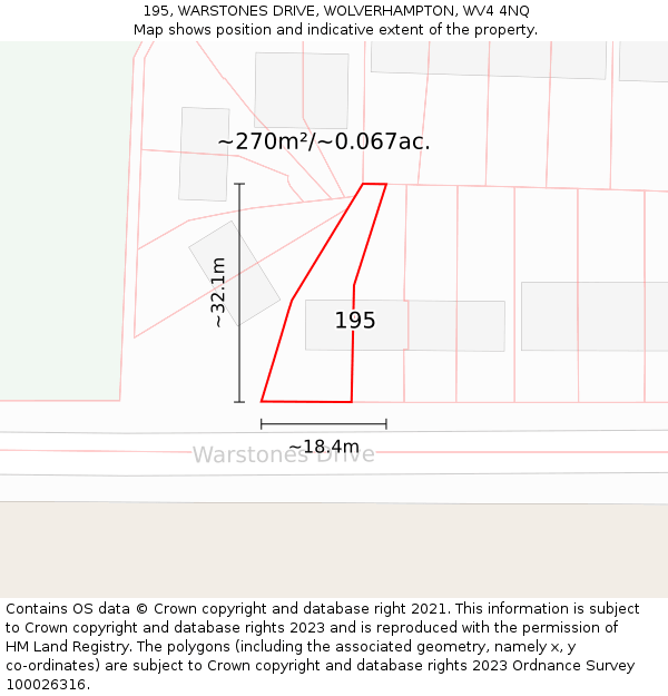 195, WARSTONES DRIVE, WOLVERHAMPTON, WV4 4NQ: Plot and title map