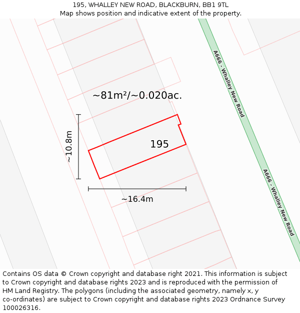 195, WHALLEY NEW ROAD, BLACKBURN, BB1 9TL: Plot and title map