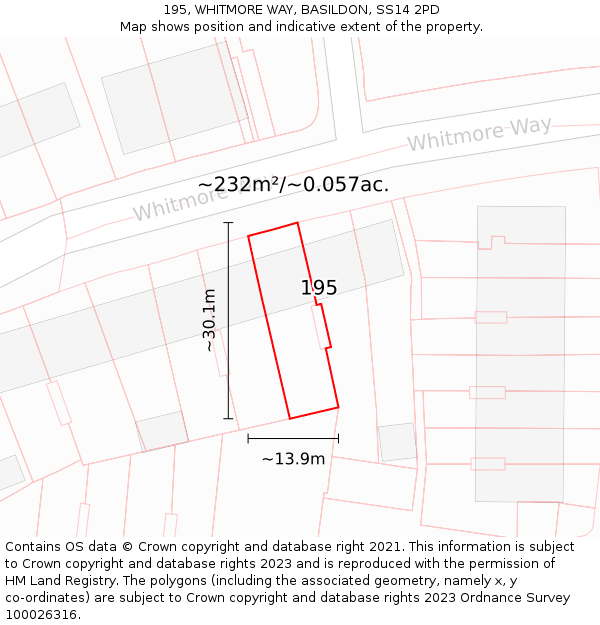 195, WHITMORE WAY, BASILDON, SS14 2PD: Plot and title map