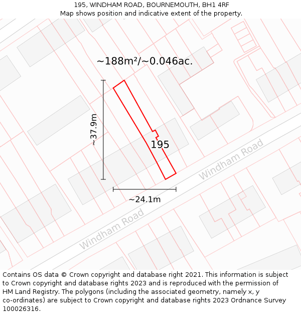 195, WINDHAM ROAD, BOURNEMOUTH, BH1 4RF: Plot and title map