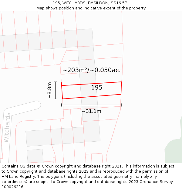 195, WITCHARDS, BASILDON, SS16 5BH: Plot and title map