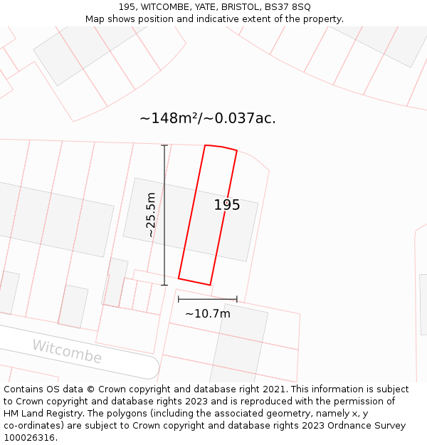 195, WITCOMBE, YATE, BRISTOL, BS37 8SQ: Plot and title map