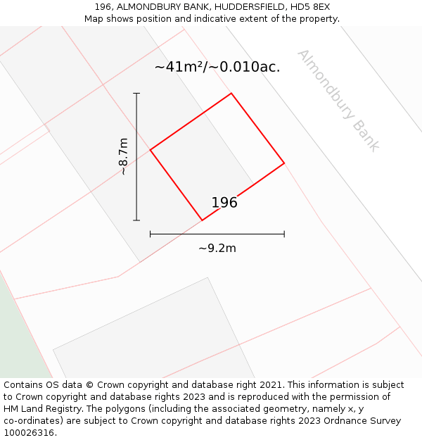 196, ALMONDBURY BANK, HUDDERSFIELD, HD5 8EX: Plot and title map