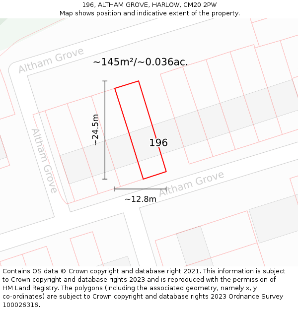 196, ALTHAM GROVE, HARLOW, CM20 2PW: Plot and title map