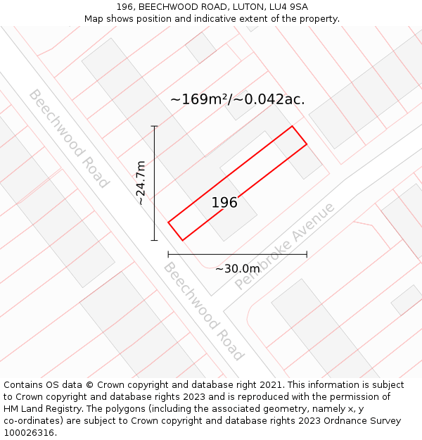 196, BEECHWOOD ROAD, LUTON, LU4 9SA: Plot and title map