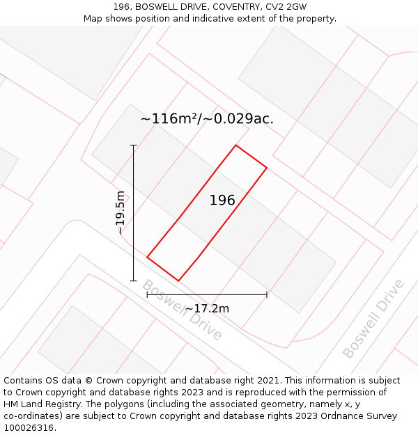 196, BOSWELL DRIVE, COVENTRY, CV2 2GW: Plot and title map