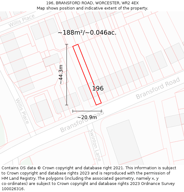 196, BRANSFORD ROAD, WORCESTER, WR2 4EX: Plot and title map