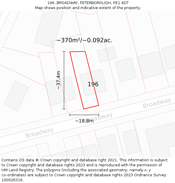 196, BROADWAY, PETERBOROUGH, PE1 4DT: Plot and title map