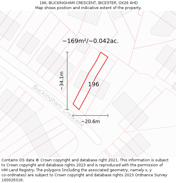 196, BUCKINGHAM CRESCENT, BICESTER, OX26 4HD: Plot and title map
