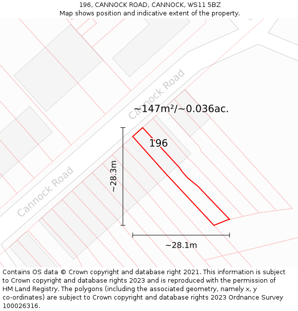 196, CANNOCK ROAD, CANNOCK, WS11 5BZ: Plot and title map