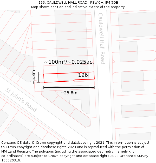 196, CAULDWELL HALL ROAD, IPSWICH, IP4 5DB: Plot and title map