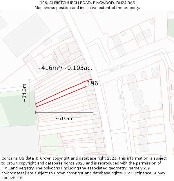 196, CHRISTCHURCH ROAD, RINGWOOD, BH24 3AS: Plot and title map