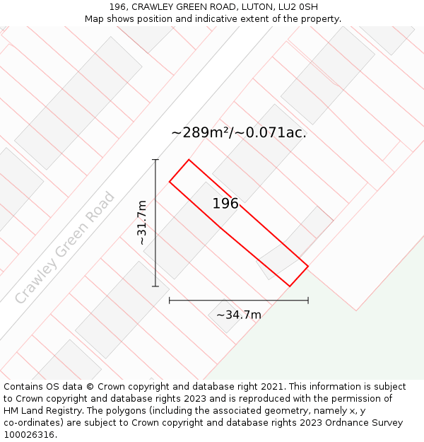 196, CRAWLEY GREEN ROAD, LUTON, LU2 0SH: Plot and title map