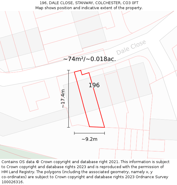 196, DALE CLOSE, STANWAY, COLCHESTER, CO3 0FT: Plot and title map