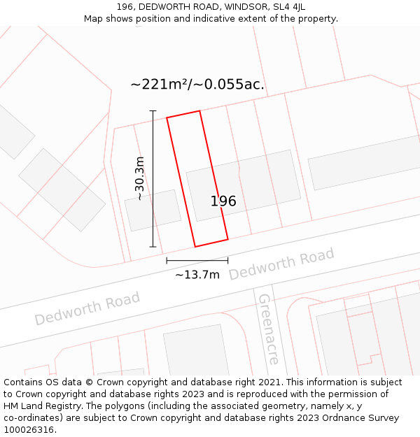 196, DEDWORTH ROAD, WINDSOR, SL4 4JL: Plot and title map