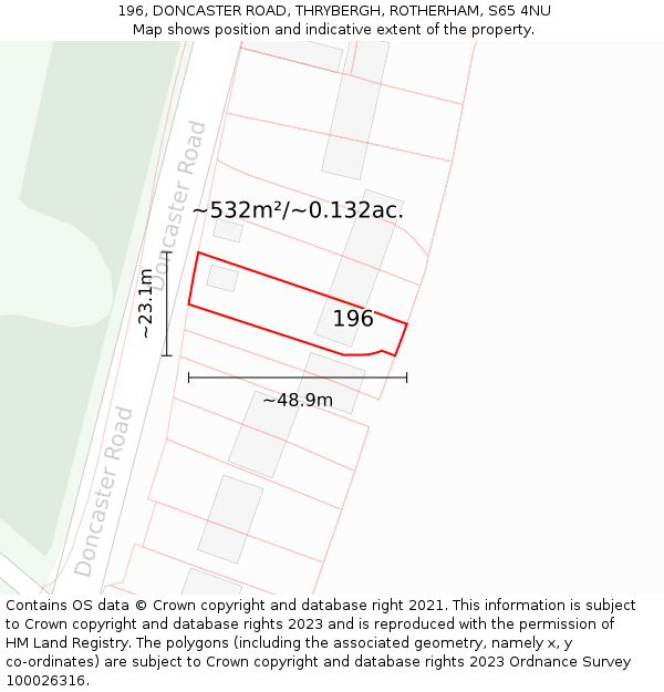 196, DONCASTER ROAD, THRYBERGH, ROTHERHAM, S65 4NU: Plot and title map