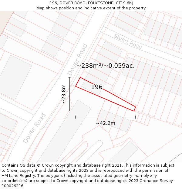 196, DOVER ROAD, FOLKESTONE, CT19 6NJ: Plot and title map