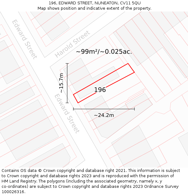 196, EDWARD STREET, NUNEATON, CV11 5QU: Plot and title map