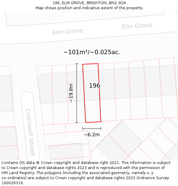 196, ELM GROVE, BRIGHTON, BN2 3DA: Plot and title map