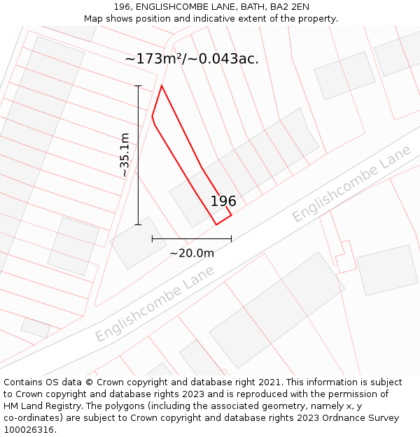196, ENGLISHCOMBE LANE, BATH, BA2 2EN: Plot and title map