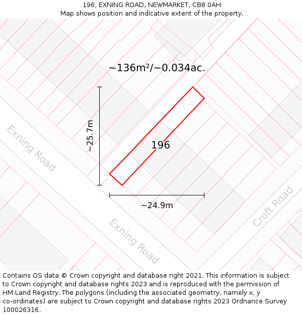 196, EXNING ROAD, NEWMARKET, CB8 0AH: Plot and title map