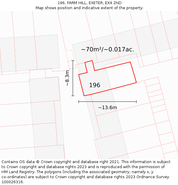 196, FARM HILL, EXETER, EX4 2ND: Plot and title map